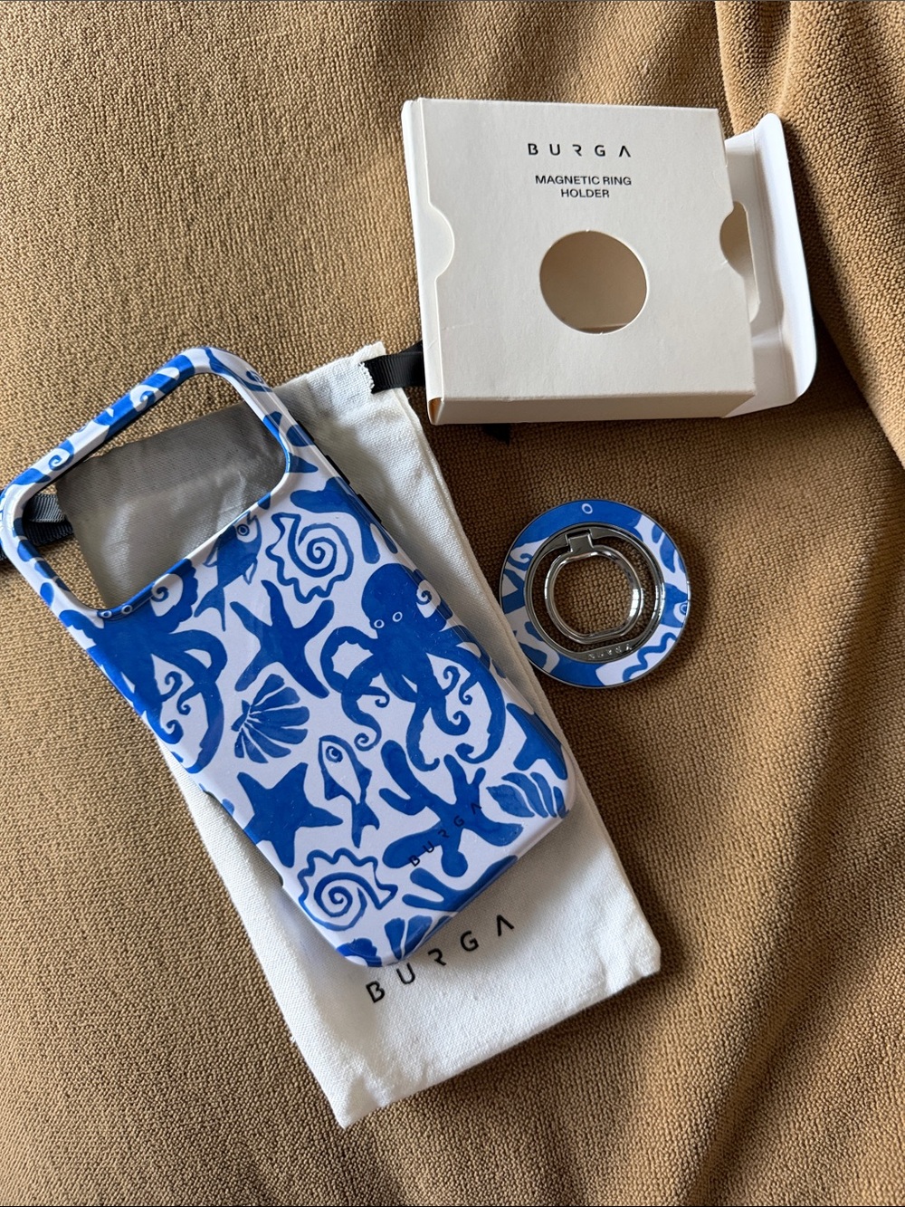 Burga Blue Marine Pattern Phone Case with Magnetic Ring Holder